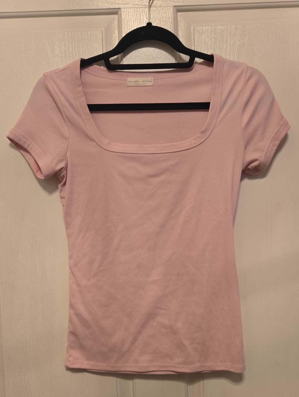 Classic Square-Neck Short Sleeve Tee in Light Pink